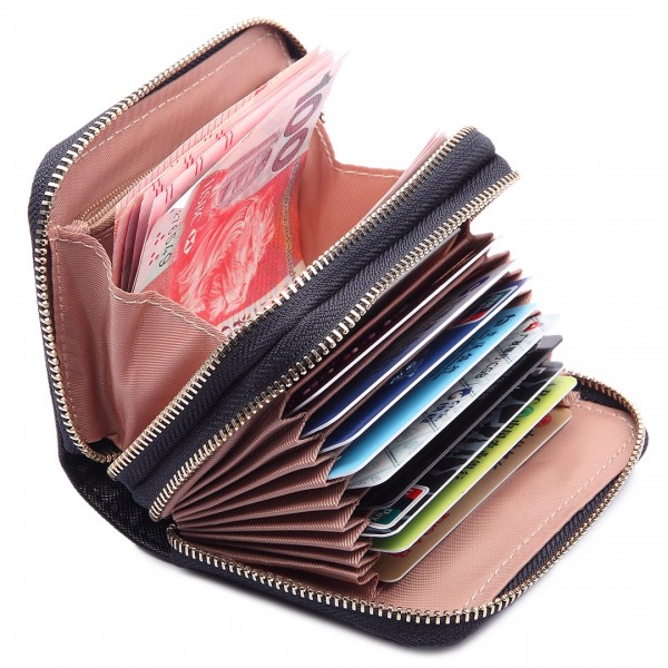 LP6680 - Miss Lulu Leather Look Double Zipped Coin Purse Black